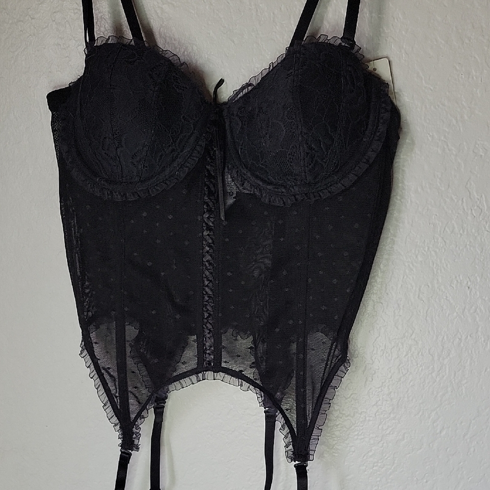 Delicates Vintage Black Lace Corset Set Size M